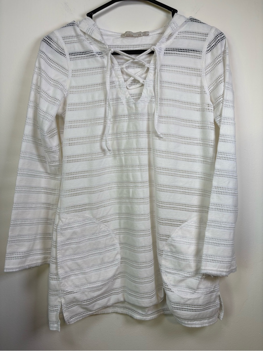 Prana White Striped Lace-Up Swim Coverup